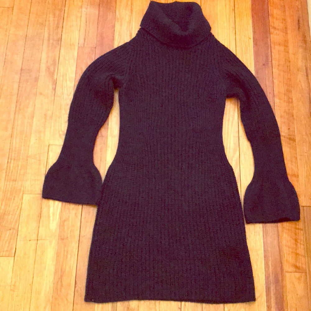 Black wool blend turtleneck sweater knit dress S